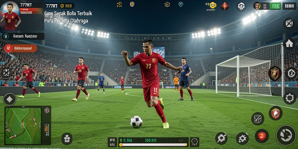 Tampilan gameplay <strong>777RT</strong> yang realistis dalam pertandingan sepak bola.