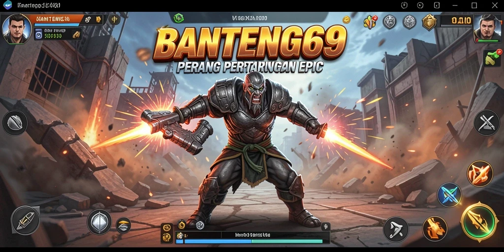 Screenshot gameplay BANTENG69 menampilkan aksi pertarungan seru dan karakter unik.