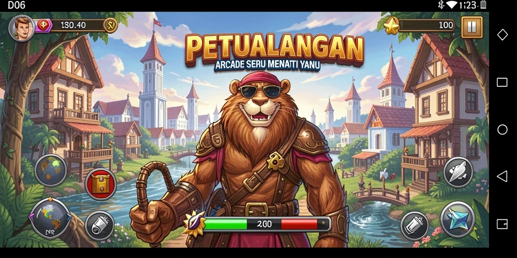Screenshot D06 menampilkan gameplay penuh aksi dan warna.