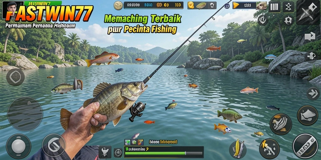 Gameplay menarik FASTWIN77 dengan menampilkan aksi memancing yang seru.