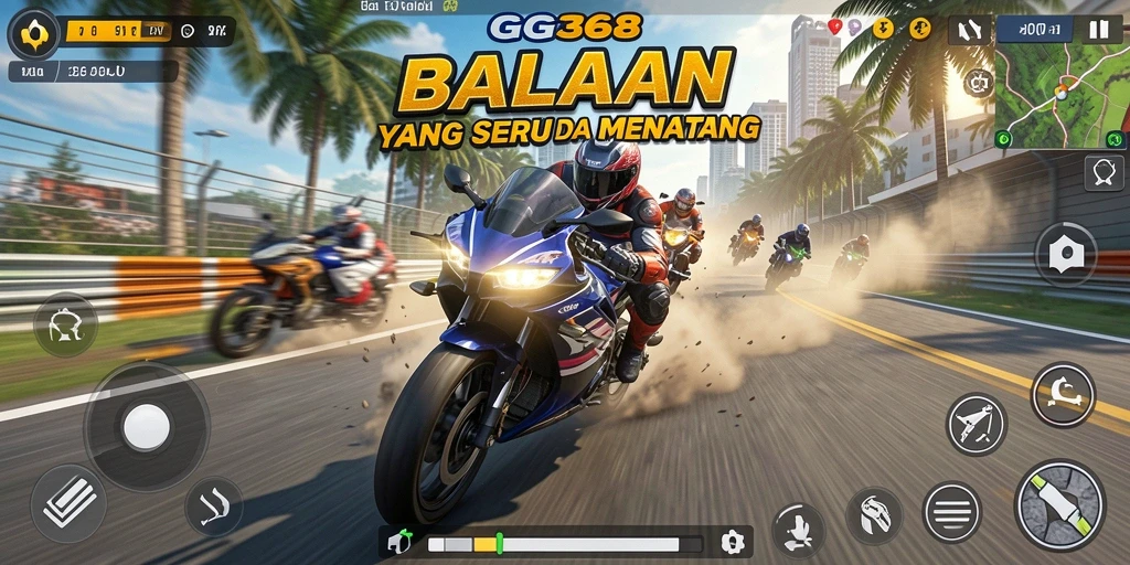 Tampilan gameplay GG368 dengan aksi balapan motor yang mendebarkan.