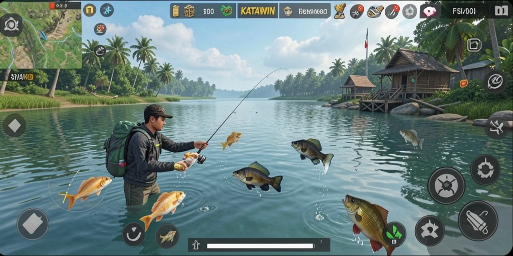 Gameplay KATAWIN menampilkan pengalaman memancing yang realistis dan seru.