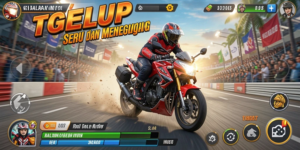 Screenshot dari gameplay TOGELUP yang menampilkan balapan motor yang seru.